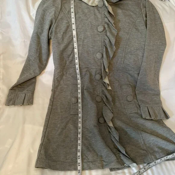 Kut from the Kloth Ruffled Gray Button-Up Mid-Length Jacket W Sz XL - Picture 10 of 10